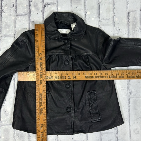 Liz Claiborne Black Lamb Leather Jacket Cropped Snap Front Peter Pan Collar - Picture 12 of 12